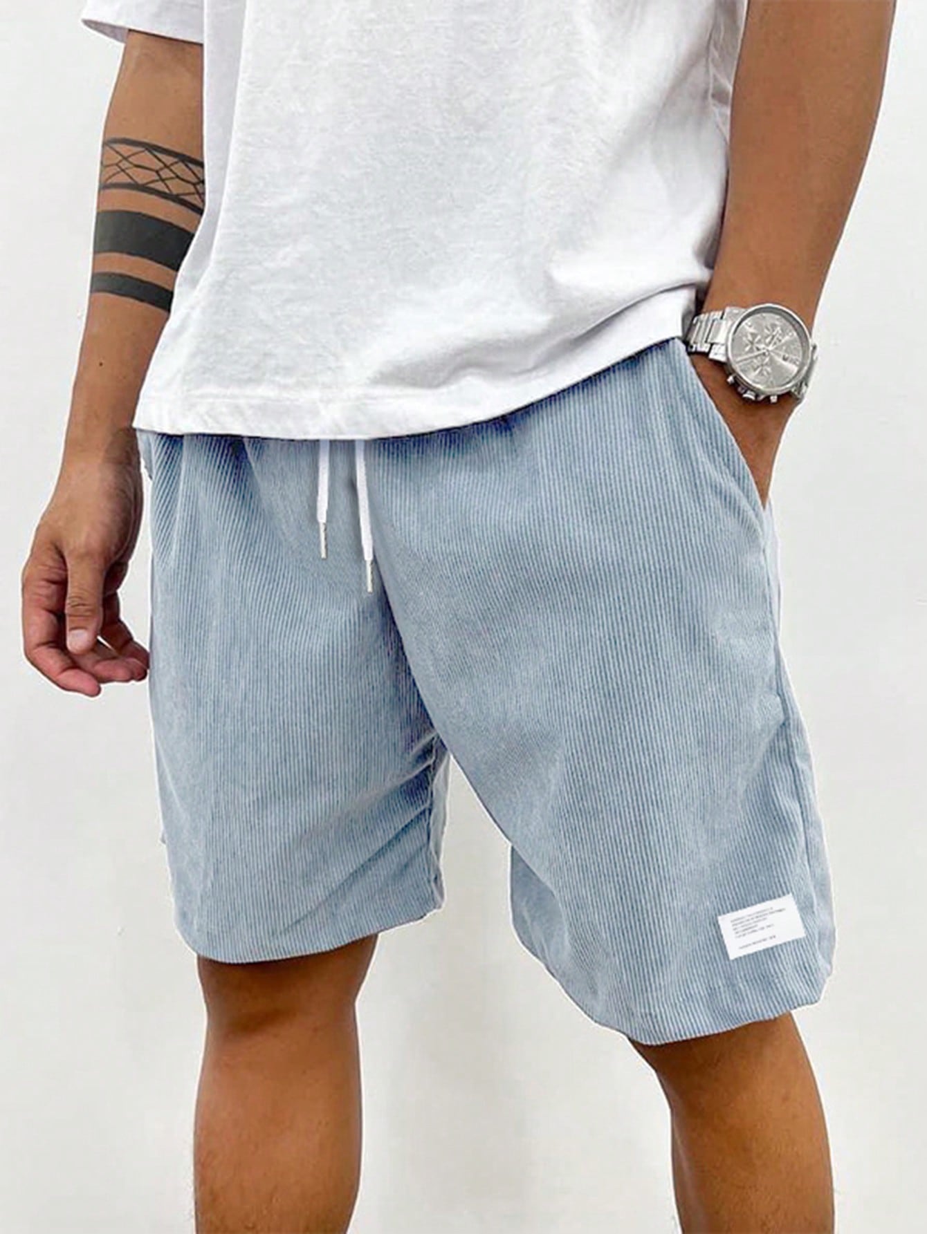 Shorts à cordon côtelés pour hommes, tissu extensible, coupe décontractée, mi-cuisse, décontracté