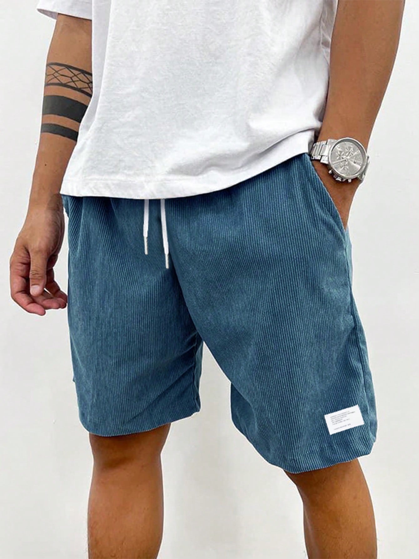 Shorts à cordon côtelés pour hommes, tissu extensible, coupe décontractée, mi-cuisse, décontracté