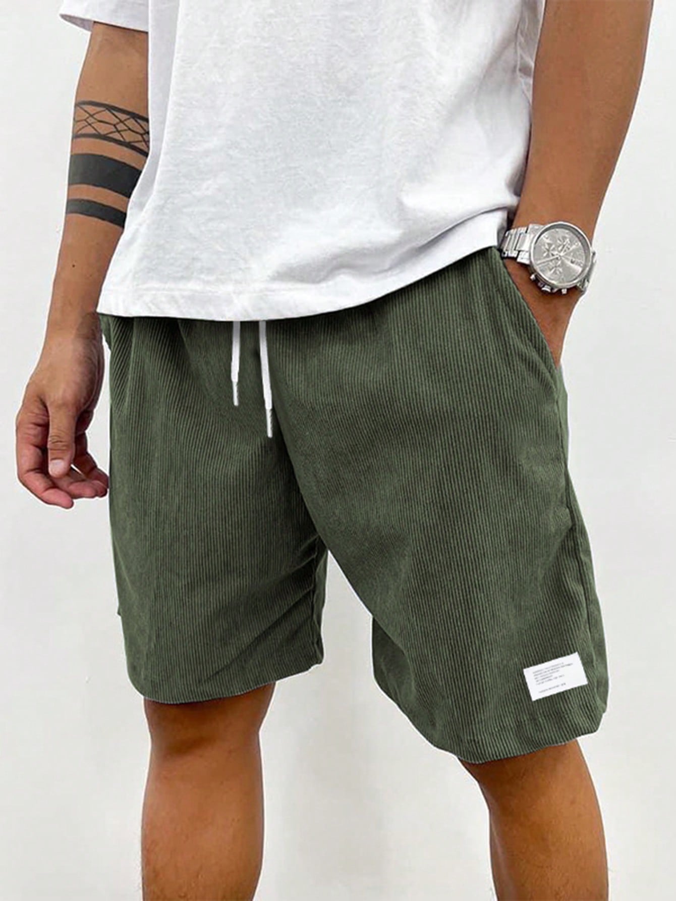Shorts à cordon côtelés pour hommes, tissu extensible, coupe décontractée, mi-cuisse, décontracté