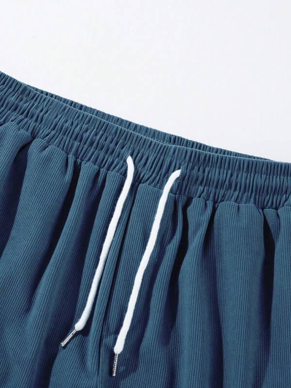 Shorts à cordon côtelés pour hommes, tissu extensible, coupe décontractée, mi-cuisse, décontracté