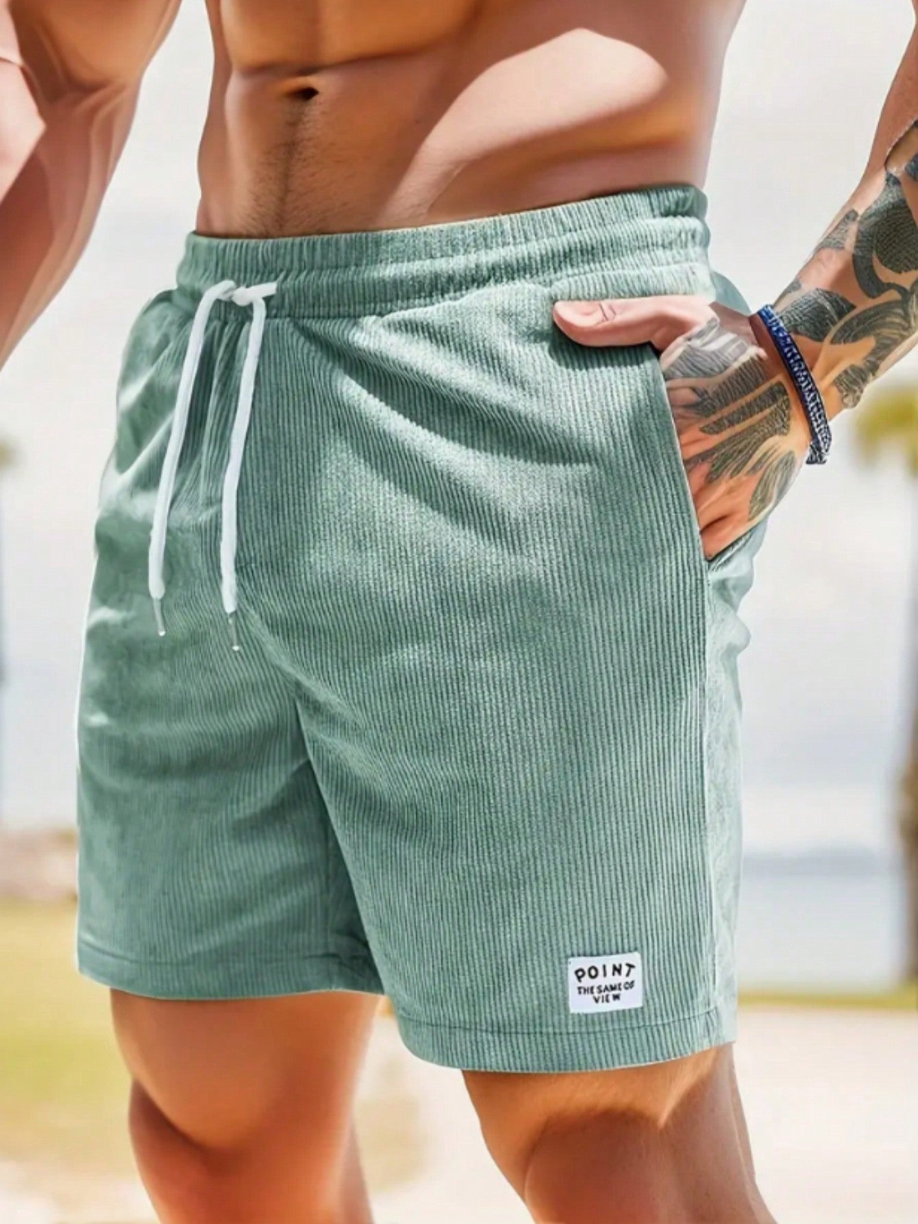 Shorts à cordon côtelés pour hommes, tissu extensible, coupe décontractée, mi-cuisse, décontracté