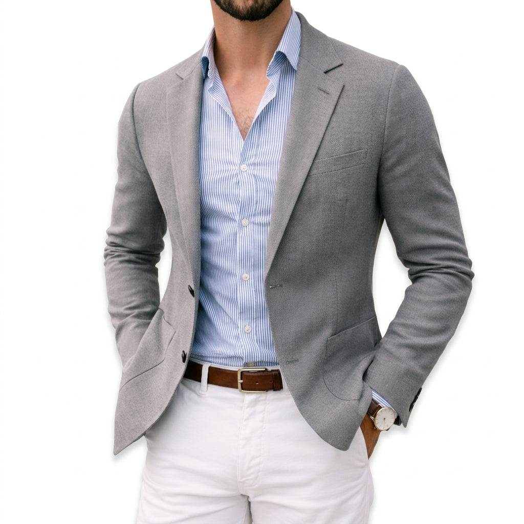 Men's Knit Blazer Notch Lapel Single Button Tailored Fit Smart Casual