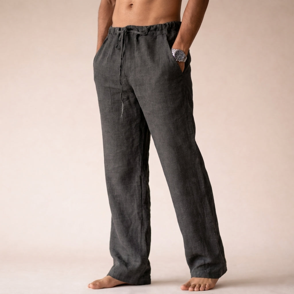 Men's Linen Trousers Drawstring Waist Straight Leg Casual