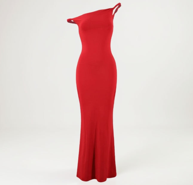 Women’s One-Shoulder Maxi Dress with Fitted Silhouette