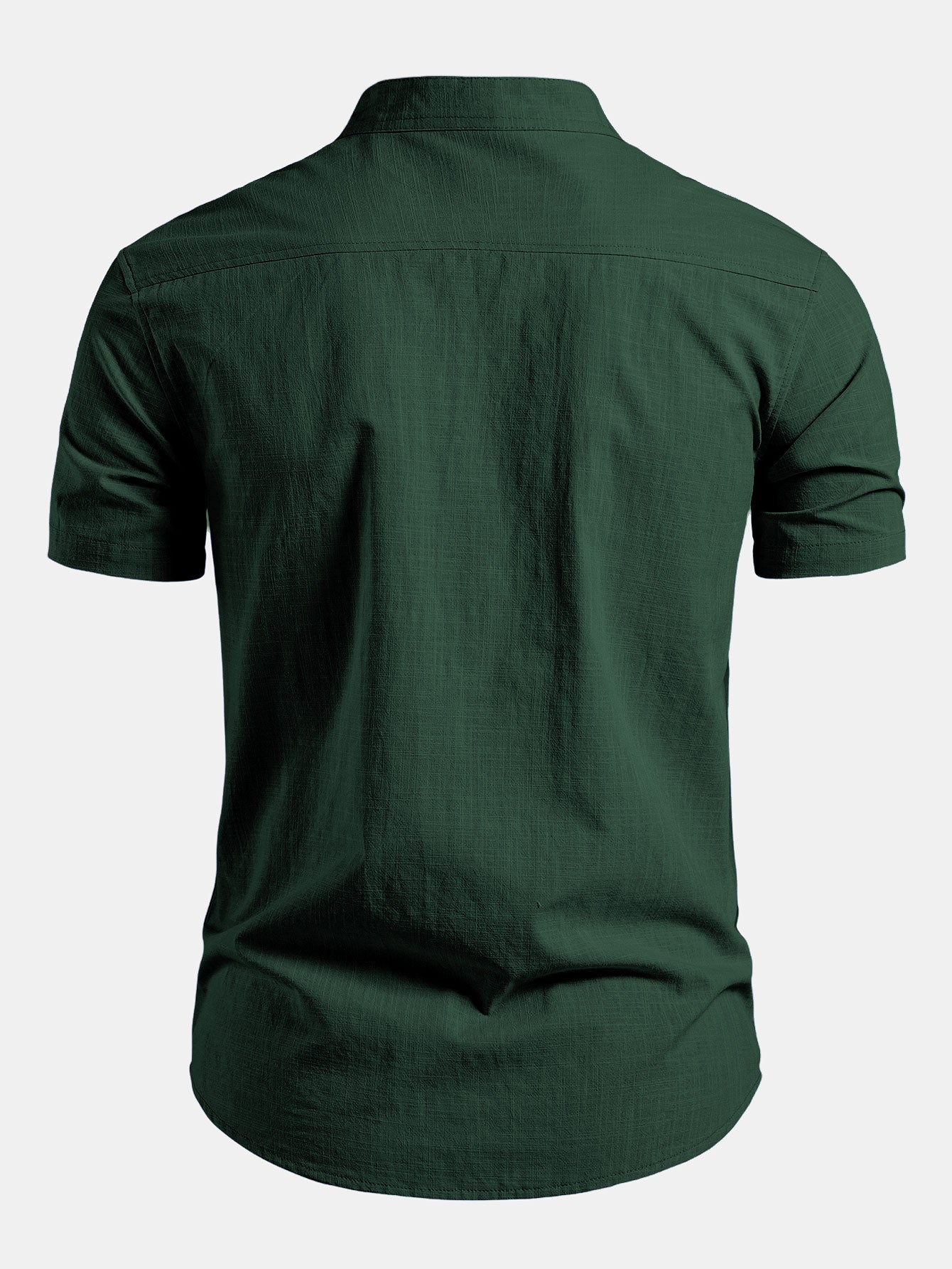 Men's Shirt Cotton Stand Collar Short Sleeve Button Front