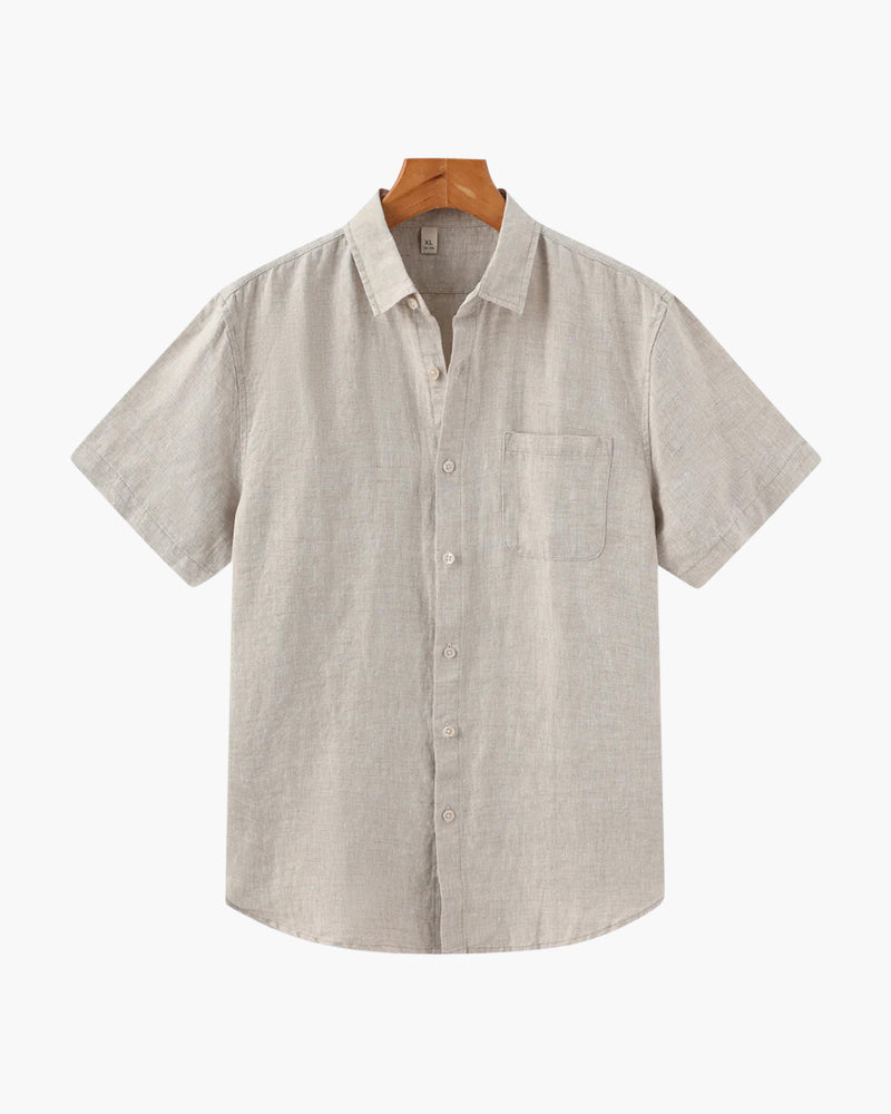Short Sleeve Linen Blend Shirt Relaxed Button Up Summer Fit