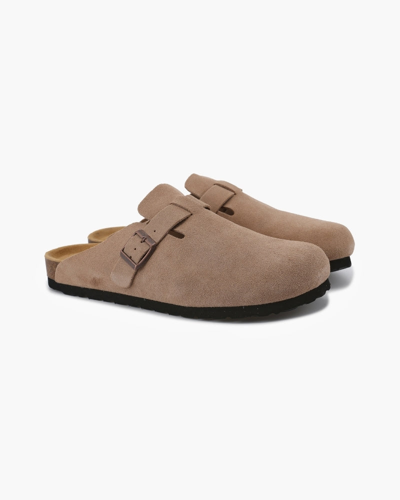 Clog Suede Slip On Buckle Detail Leather Insole