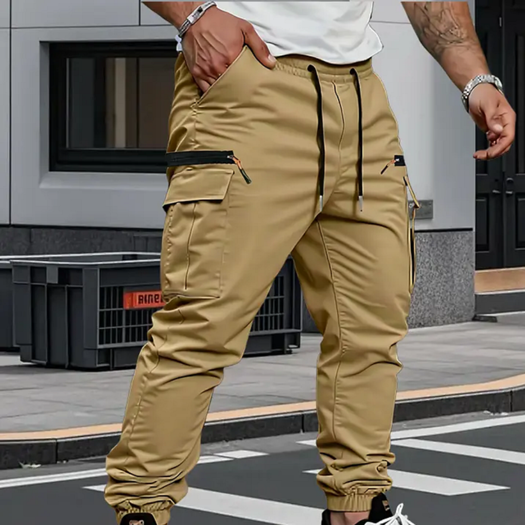 Men’s Tapered Cargo Joggers with Drawstring Waist and Elastic Ankle Cuffs