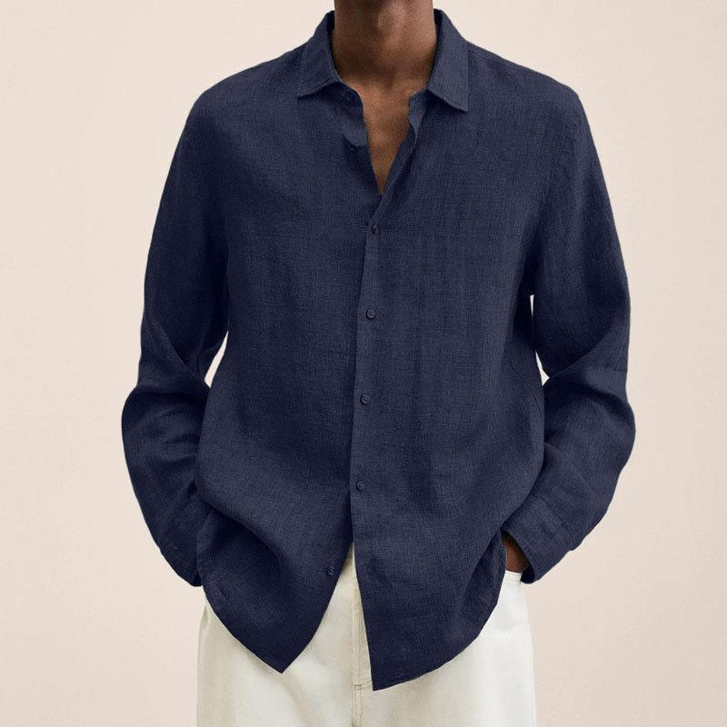 Oversized Linen Shirt Men Linen Long Sleeve Button Front Relaxed Loose Fit Summer