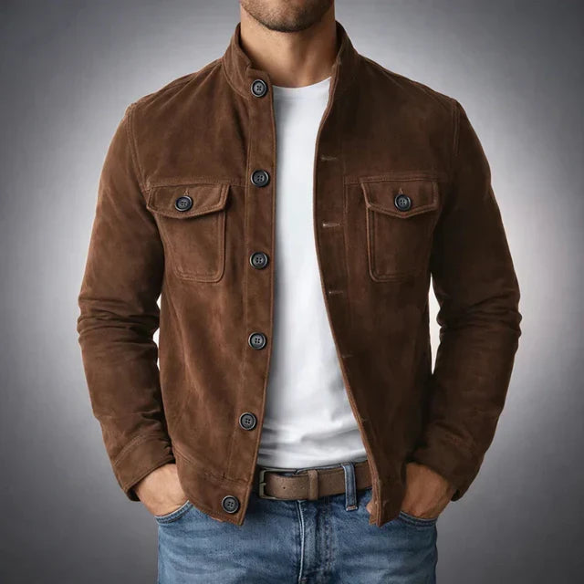 Finley | Men's Suede-Look Stand Collar Jacket with Flap Chest Pockets