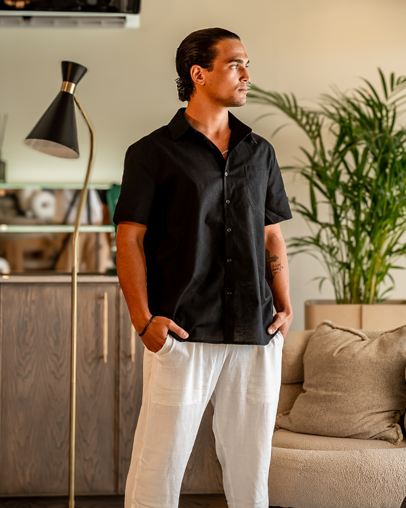 Short Sleeve Linen Blend Shirt Relaxed Button Up Summer Fit