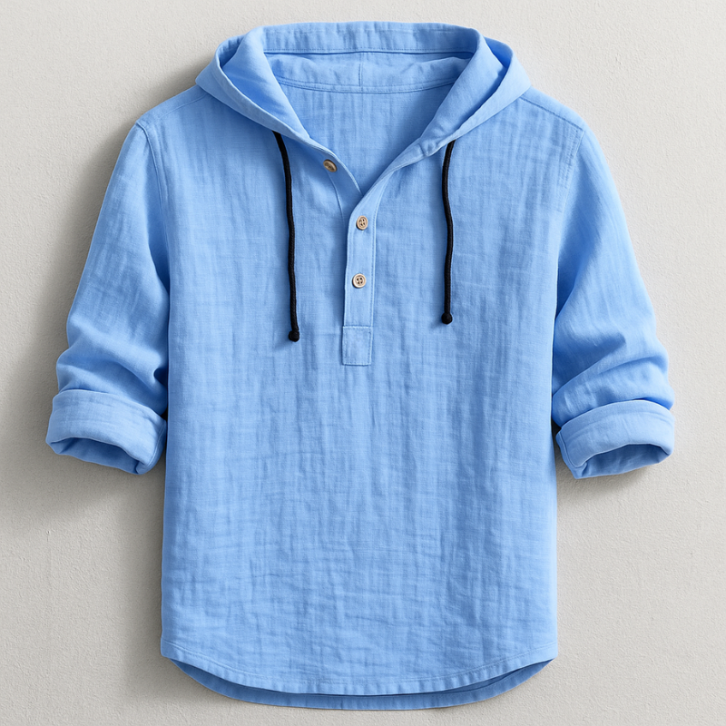 Hooded Shirt Men Long Sleeve Casual Summer Henley Top