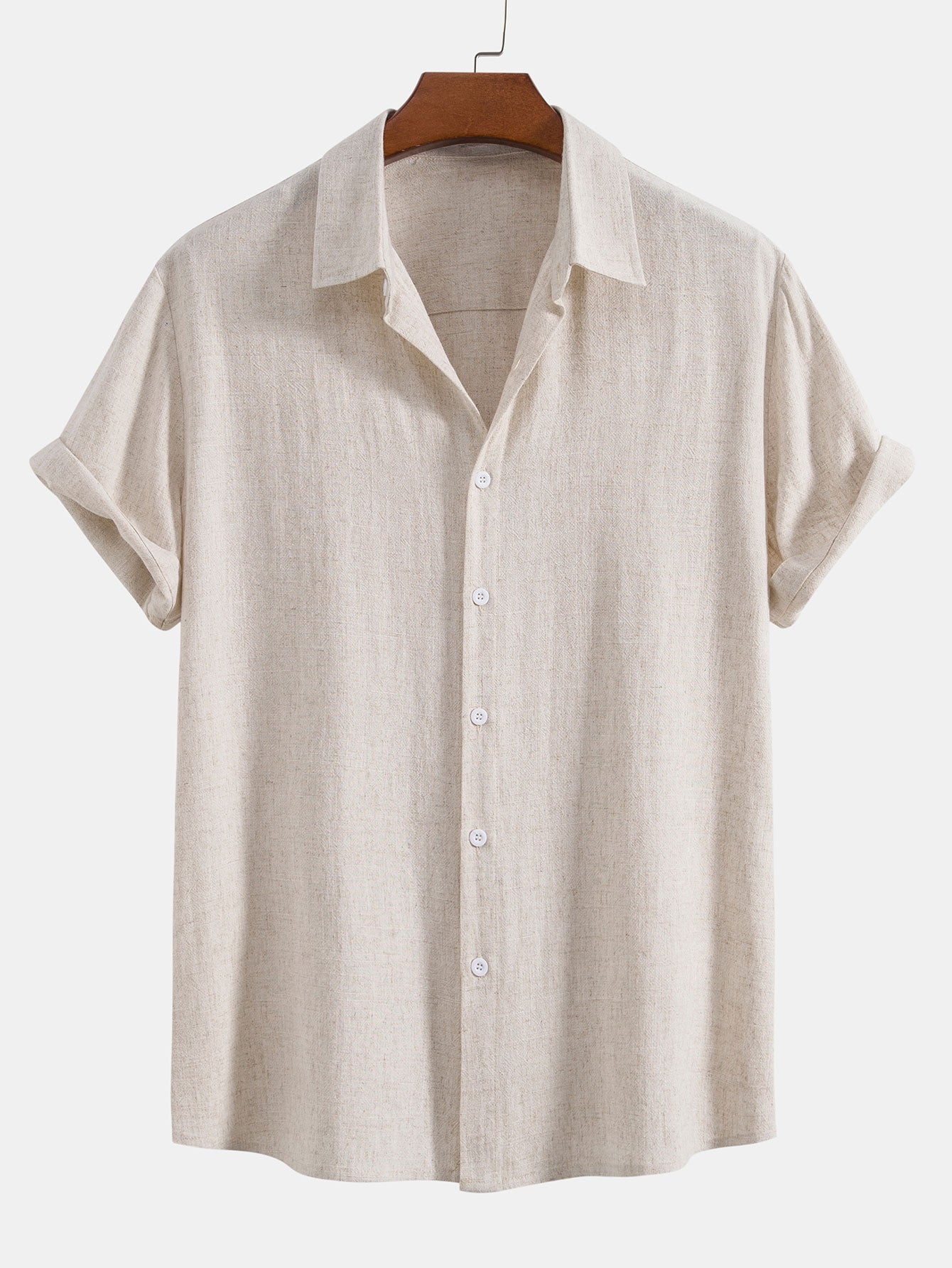 Men's Shirt Linen Blend Camp Collar Short Sleeve