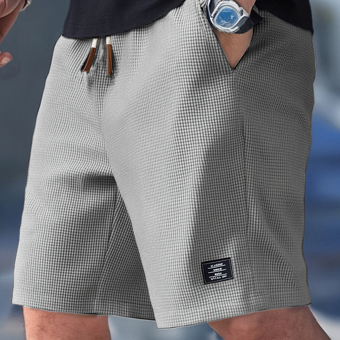Waffle Shorts Men Casual Drawstring Summer Shorts