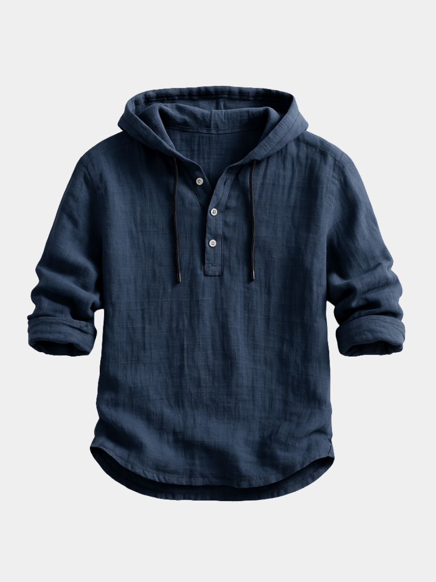 Hooded Shirt Men Long Sleeve Casual Summer Henley Top