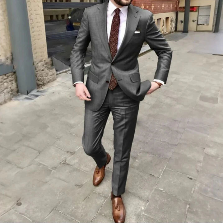Men's Suit Wool Two Piece Tailored Notch Lapel