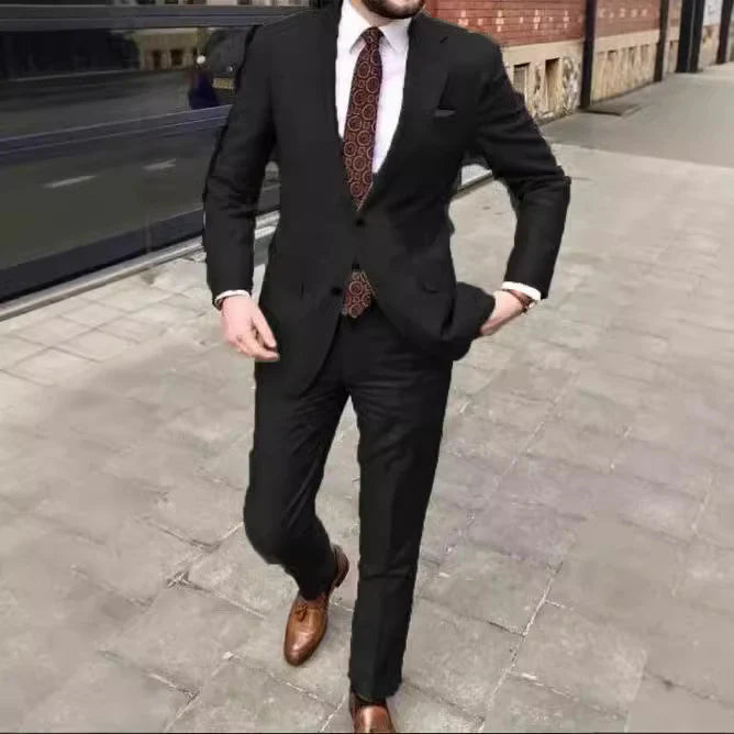 Men's Suit Wool Two Piece Tailored Notch Lapel