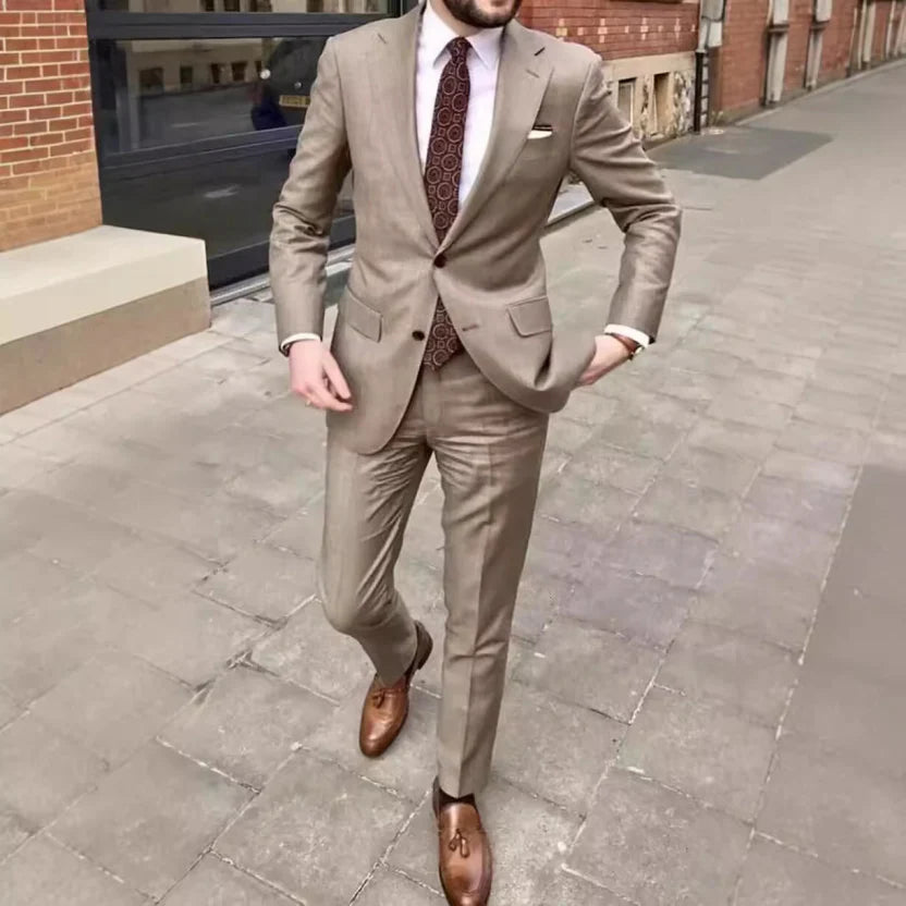 Men's Suit Wool Two Piece Tailored Notch Lapel
