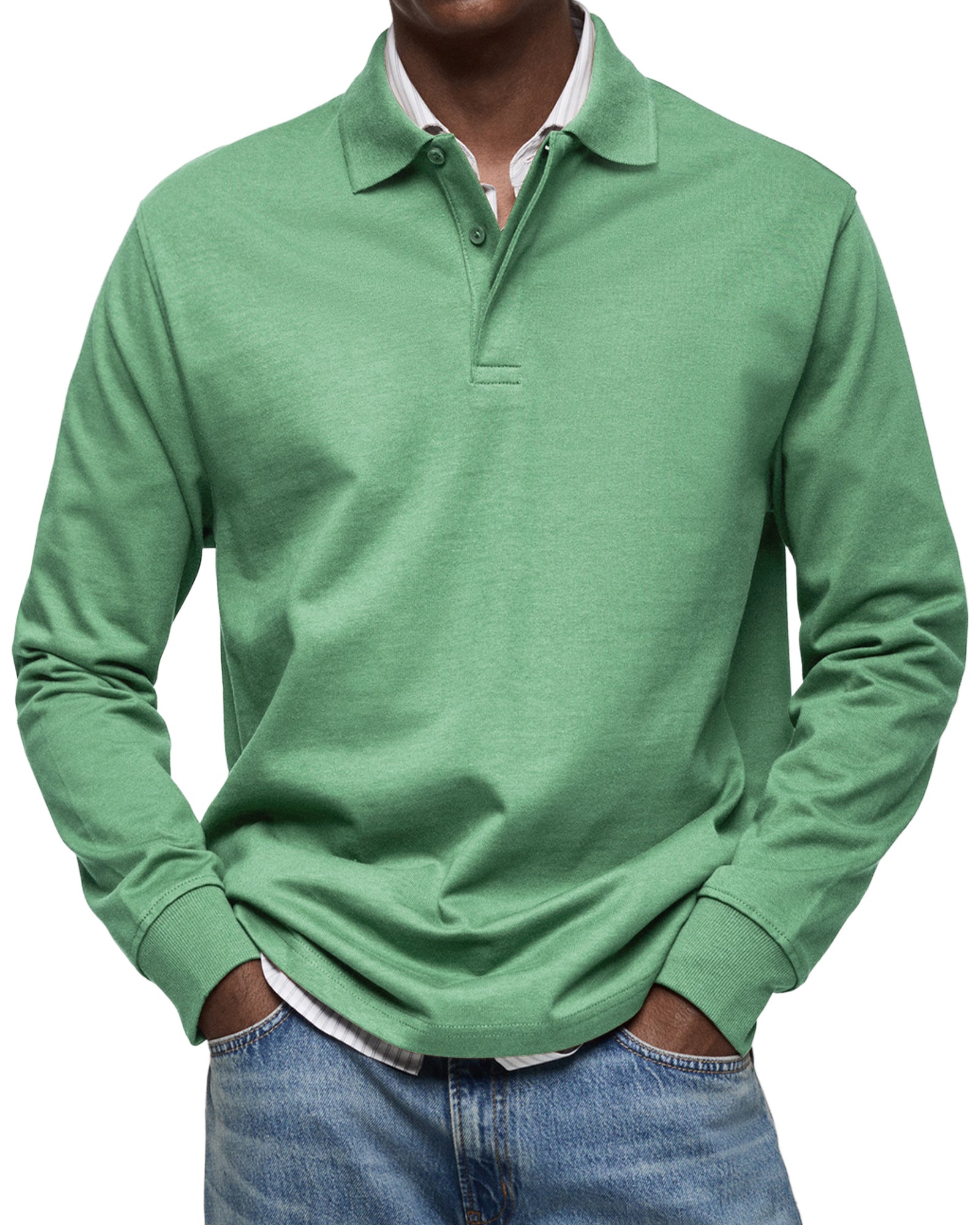 Long Sleeve Polo Shirt Men Casual Rugby Sweatshirt