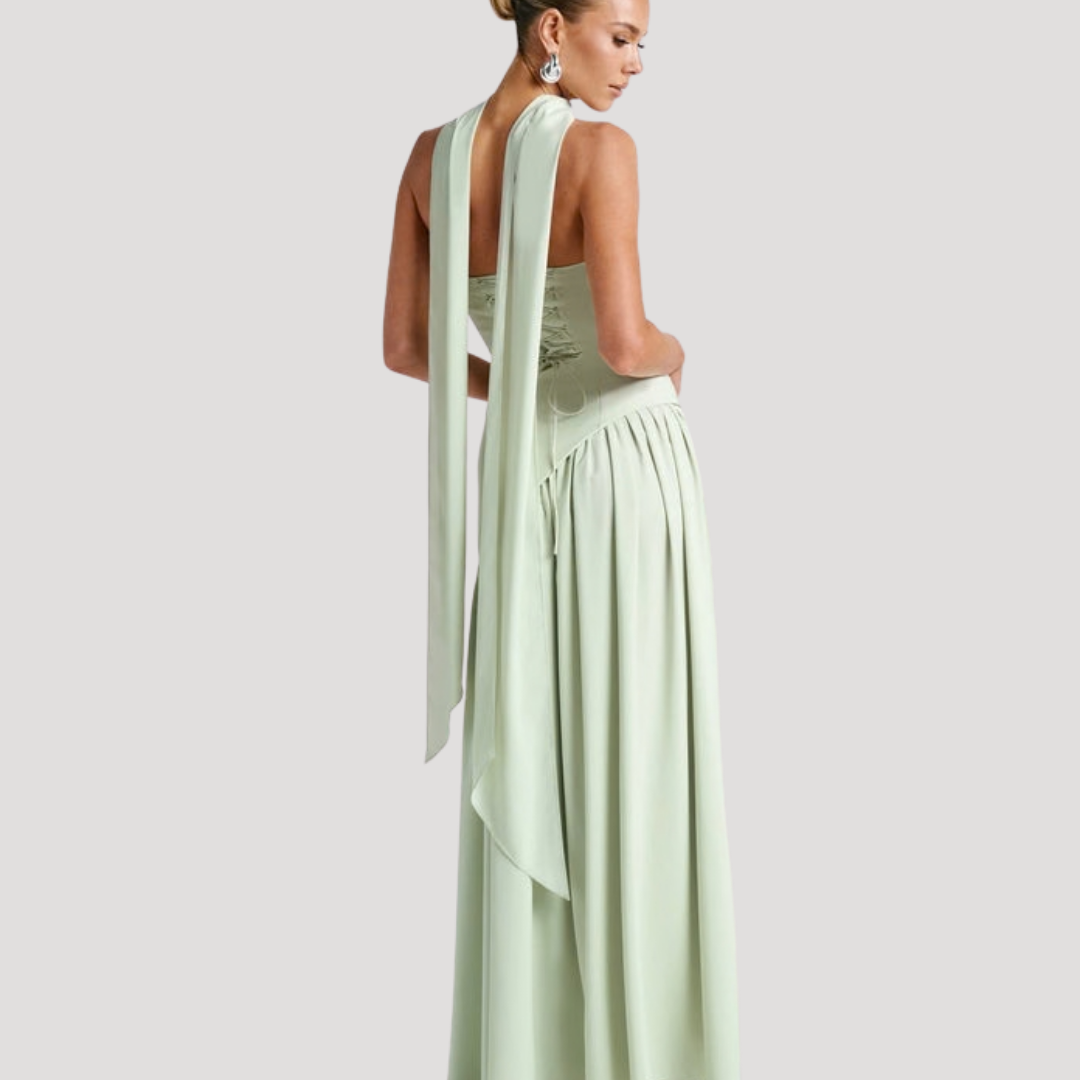 Halter Neck Maxi Dress Women Elegant Slit Formal Evening Dress