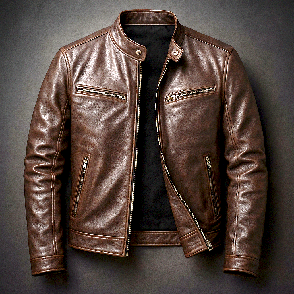 Men's Jacket Leather Vintage Patina Full Zip