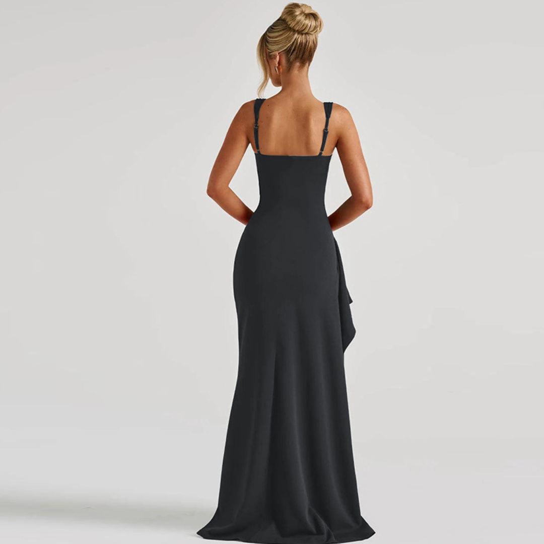 Maxi Dress Women Sleeveless Ruched Slit Formal Evening Dress