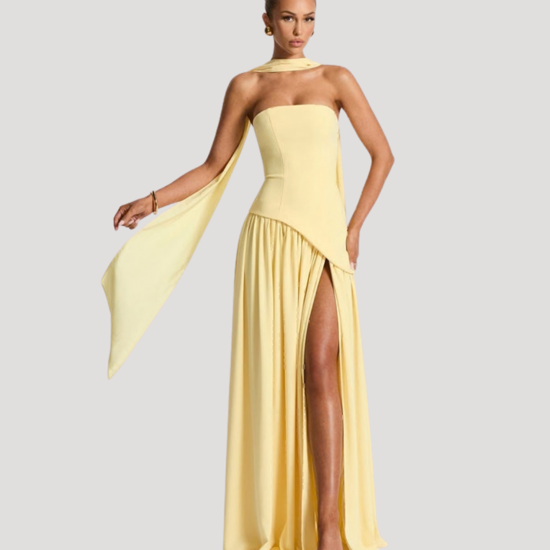 Halter Neck Maxi Dress Women Elegant Slit Formal Evening Dress