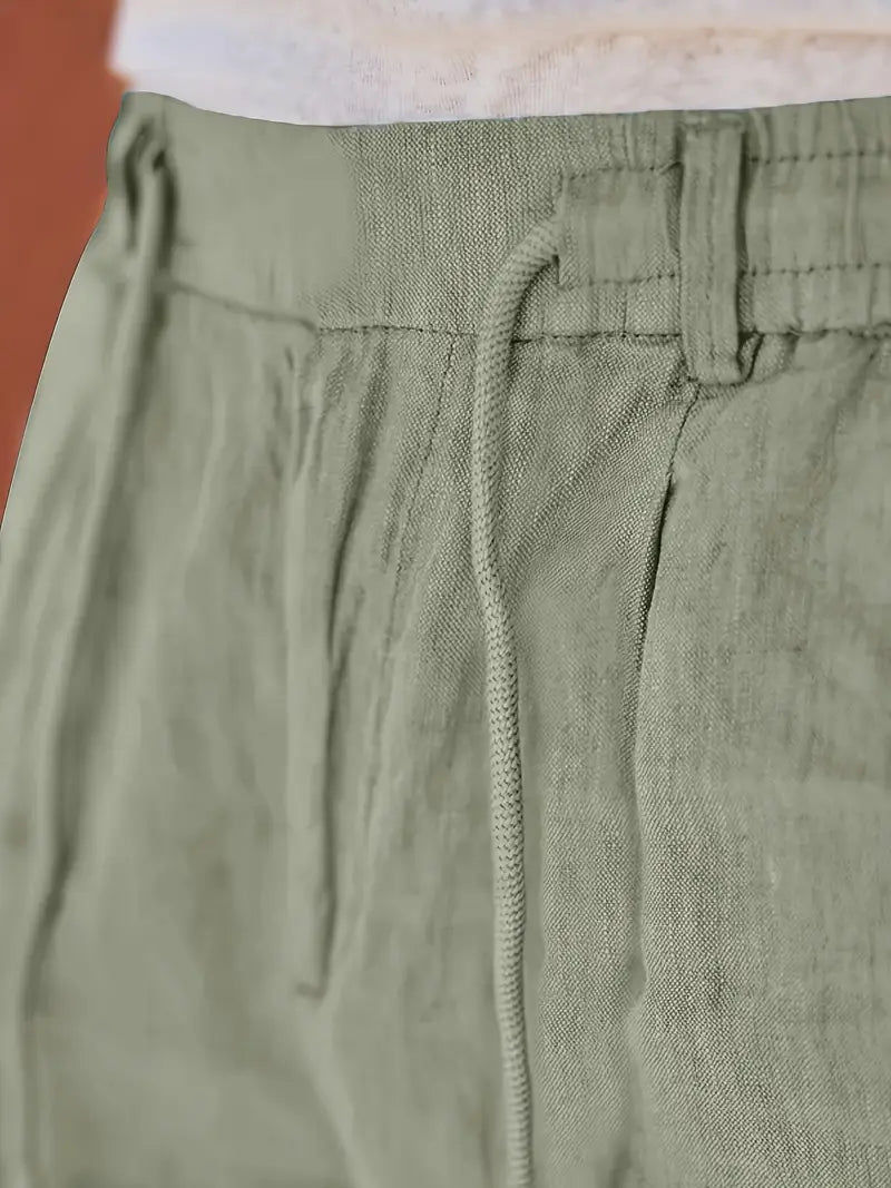 Trousers Linen Straight Fit Elasticated Drawstring Waist