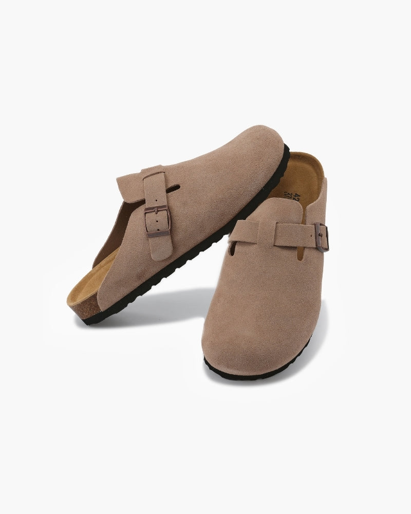 Clog Suede Slip On Buckle Detail Leather Insole