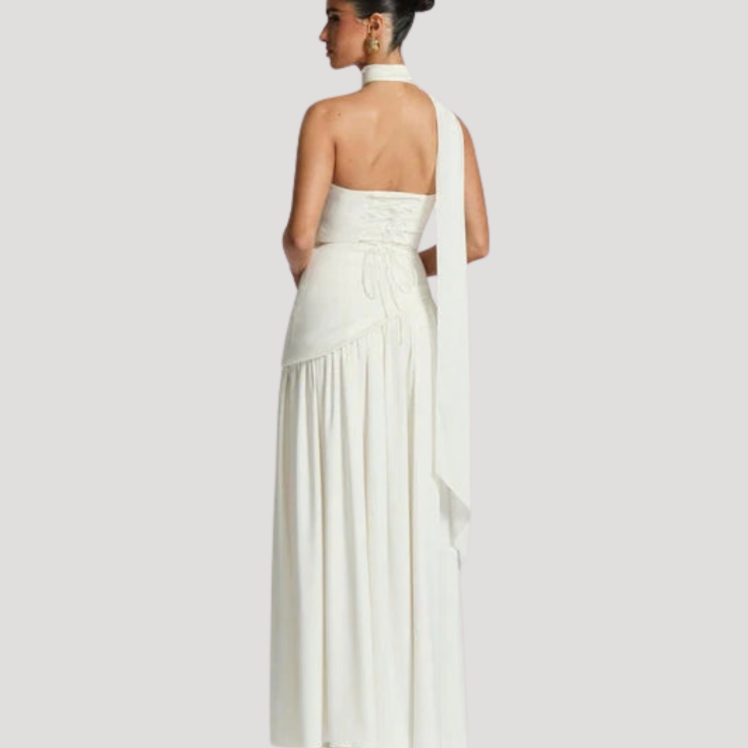 Halter Neck Maxi Dress Women Elegant Slit Formal Evening Dress