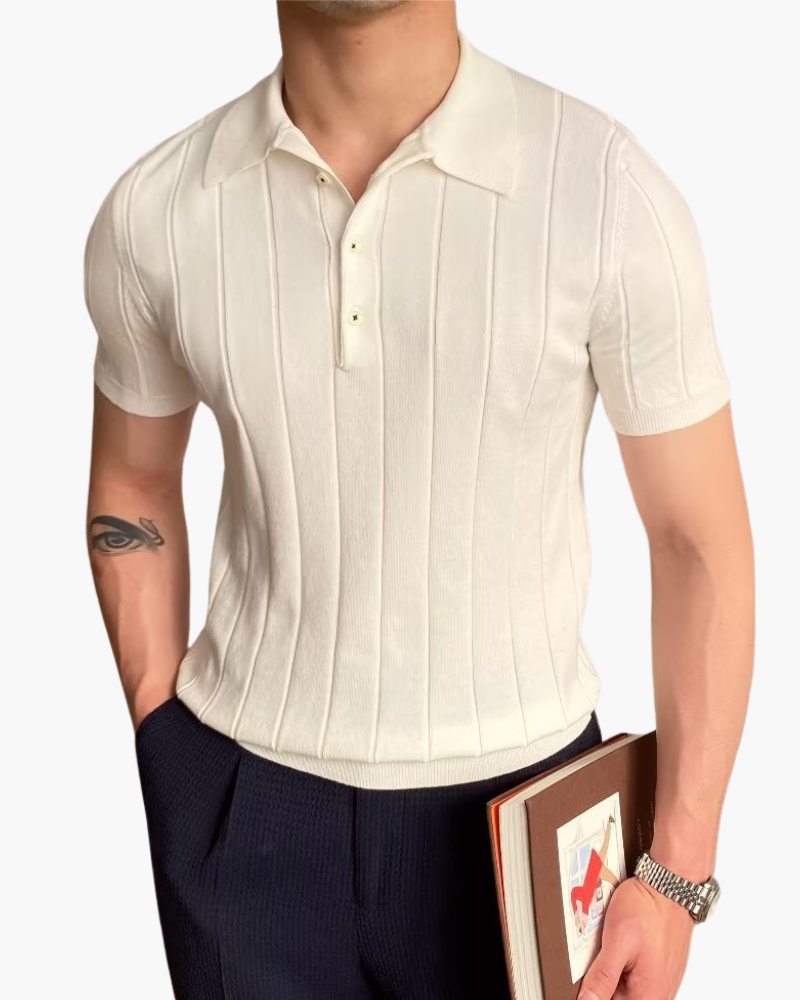 Polo Shirt Cotton Ribbed Slim Fit Knit