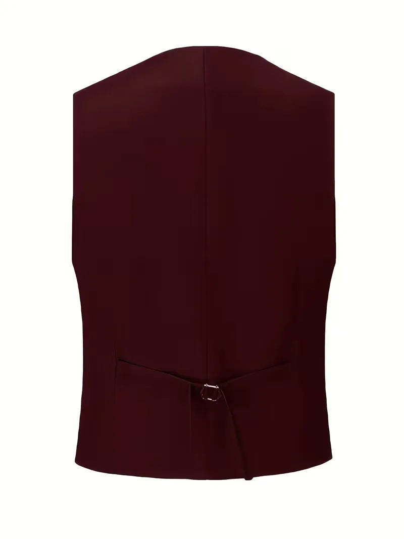 Three Piece Suit Set Men Woven Fabric Slim Fit Double Breasted Waistcoat Formal