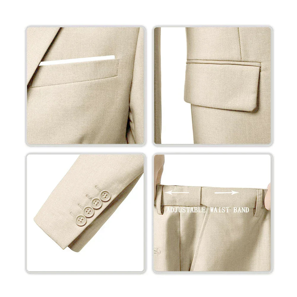Three Piece Tailored Suit Set Blend Structured Fit Waistcoat Formal