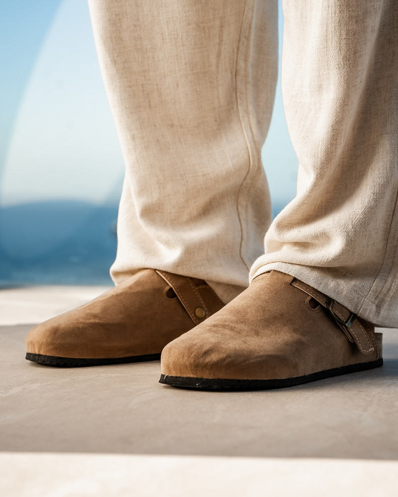 Clog Suede Slip On Buckle Detail Leather Insole