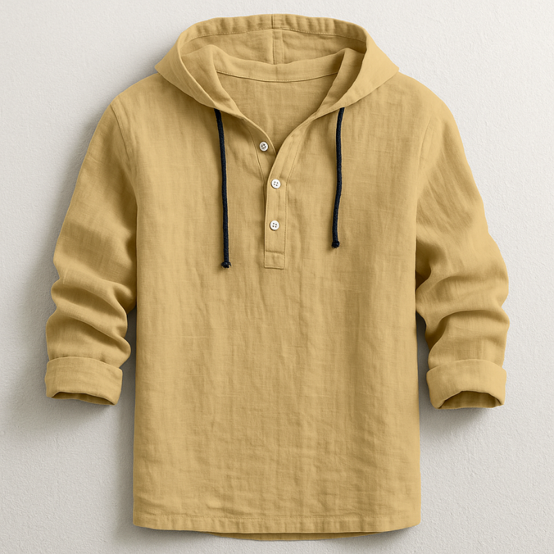Hooded Shirt Men Long Sleeve Casual Summer Henley Top