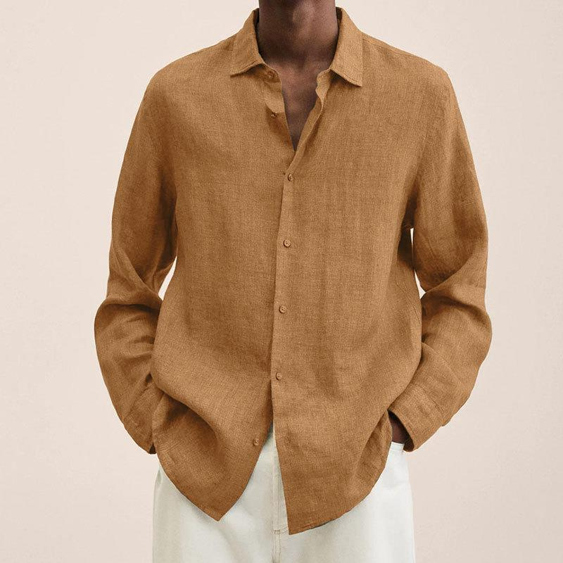 Oversized Linen Shirt Men Linen Long Sleeve Button Front Relaxed Loose Fit Summer