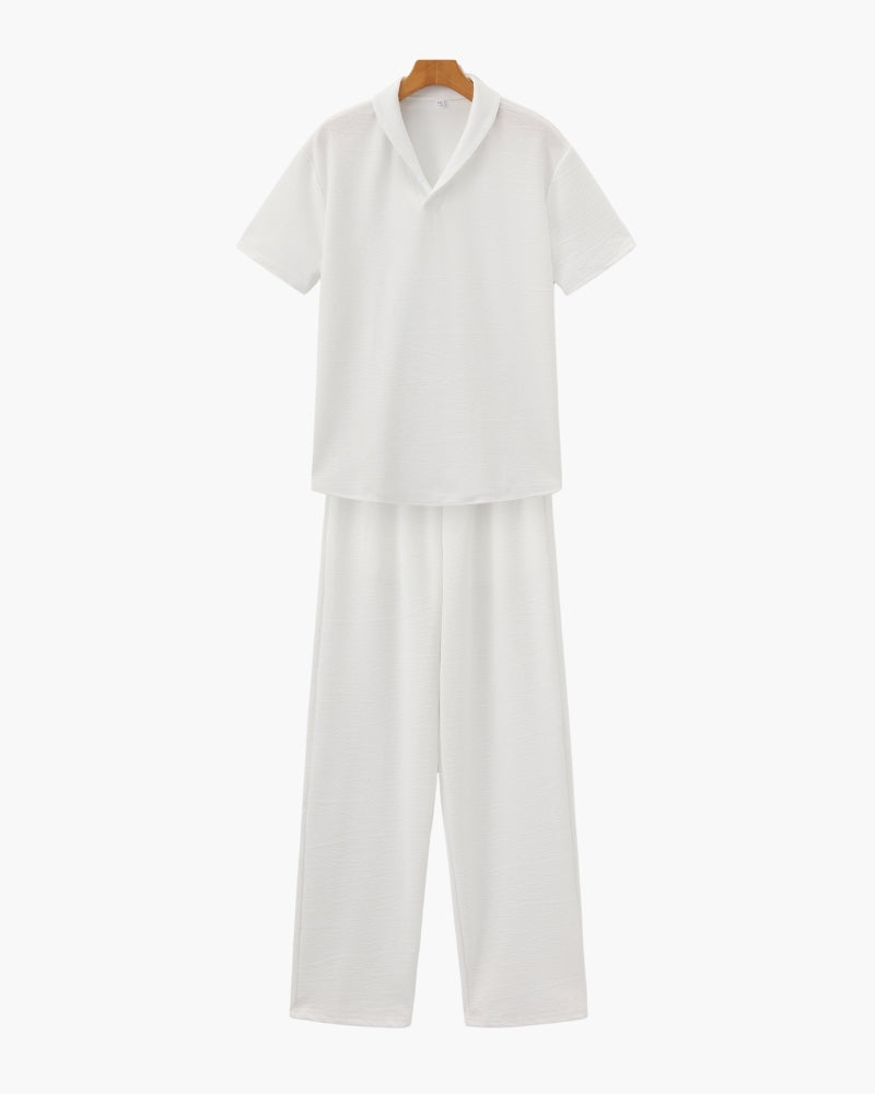 Matching Set Linen Polo Shirt Wide Leg Trouser