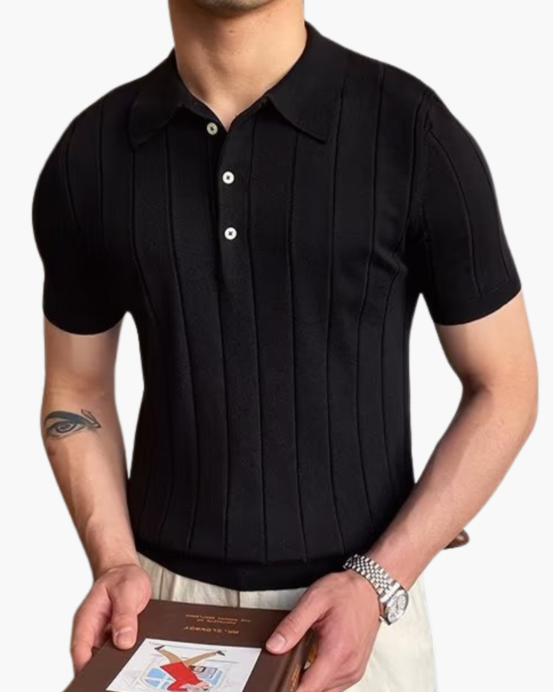 Polo Shirt Cotton Ribbed Slim Fit Knit