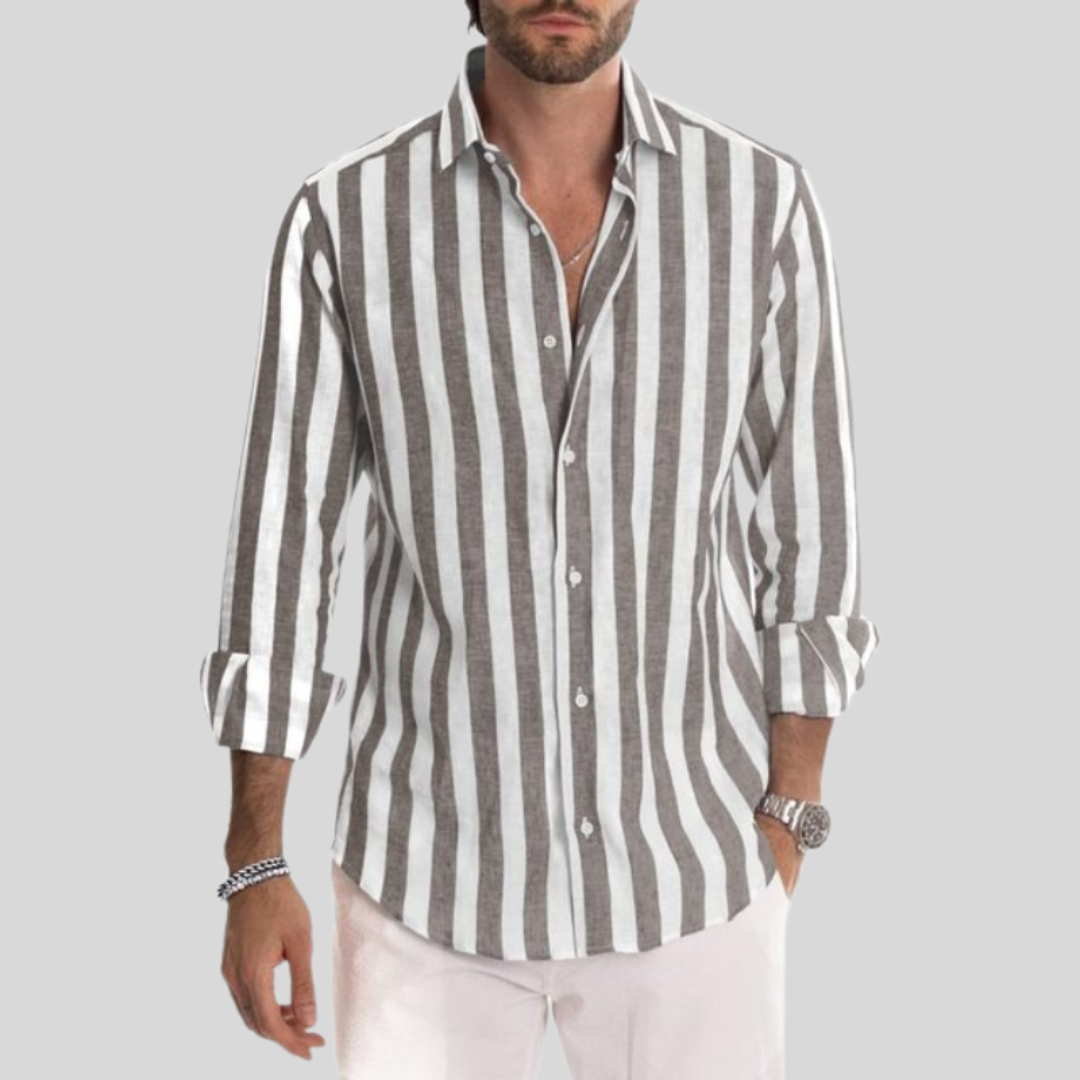 Men's Shirt Cotton Long Sleeve Striped Casual