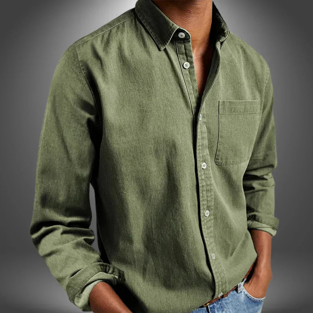 Shirt Button Down Long Sleeve Chest Pocket