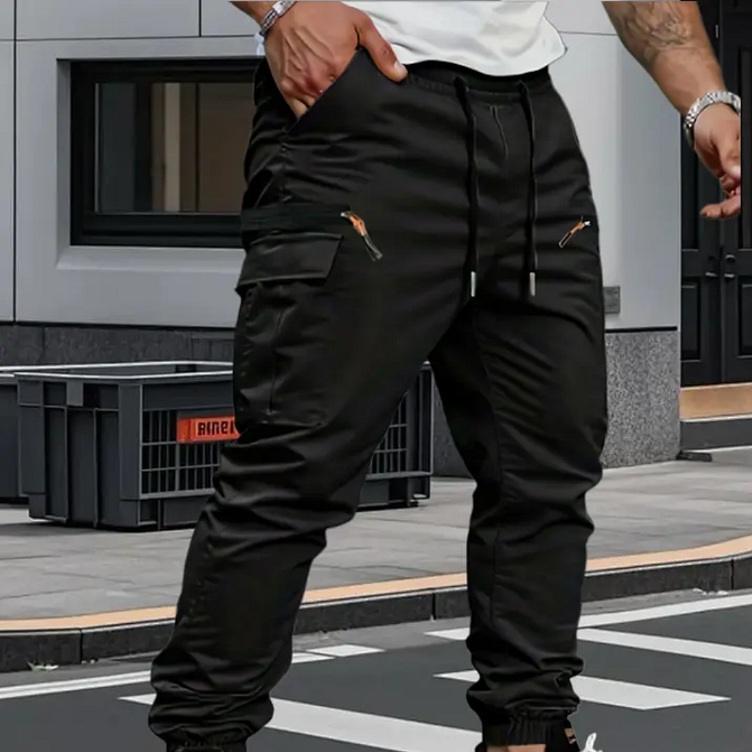 Men’s Tapered Cargo Joggers with Drawstring Waist and Elastic Ankle Cuffs