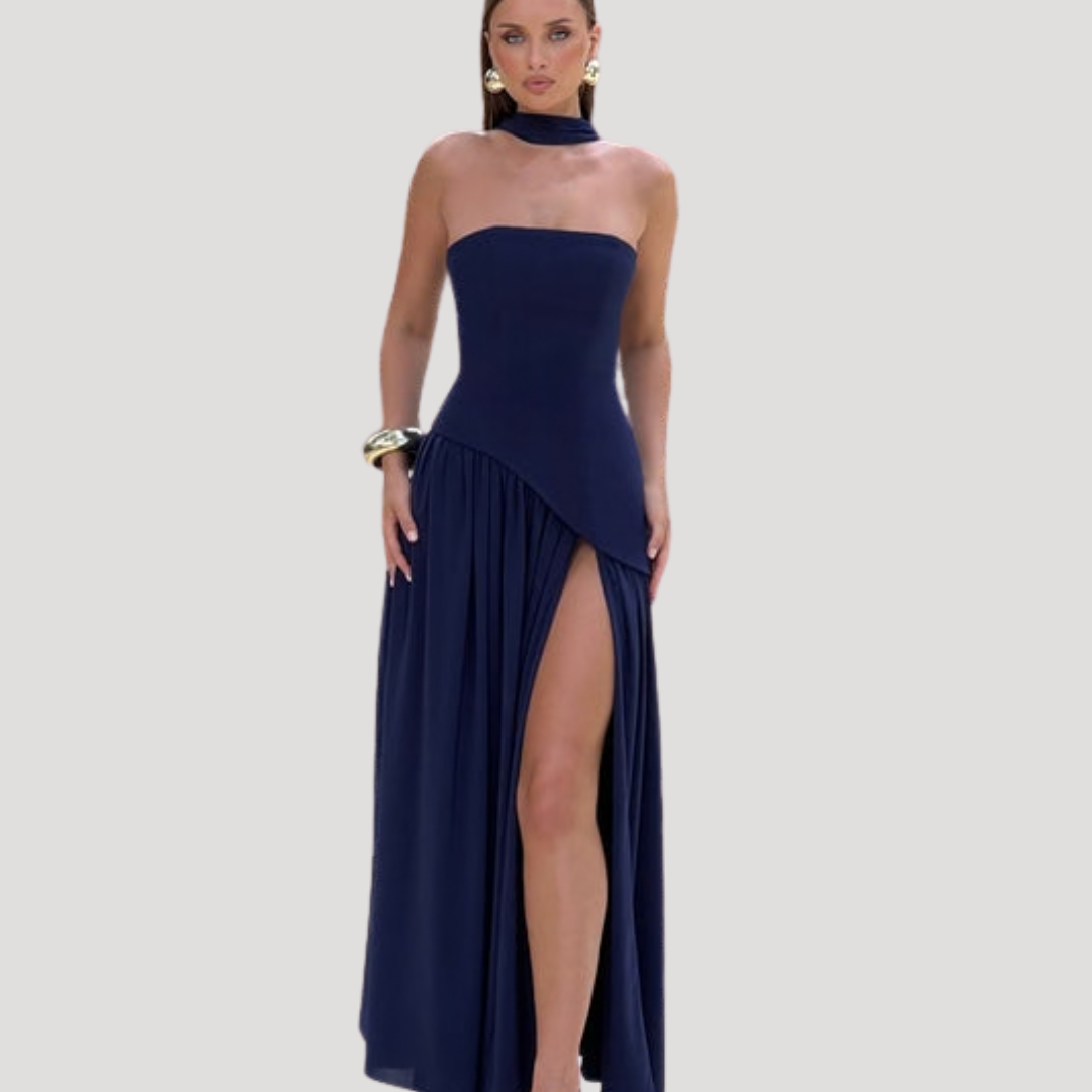 Halter Neck Maxi Dress Women Elegant Slit Formal Evening Dress