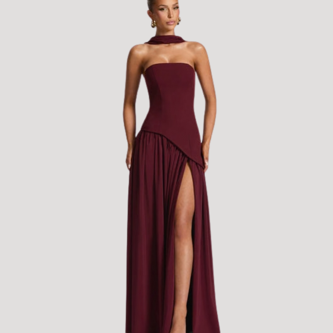 Halter Neck Maxi Dress Women Elegant Slit Formal Evening Dress