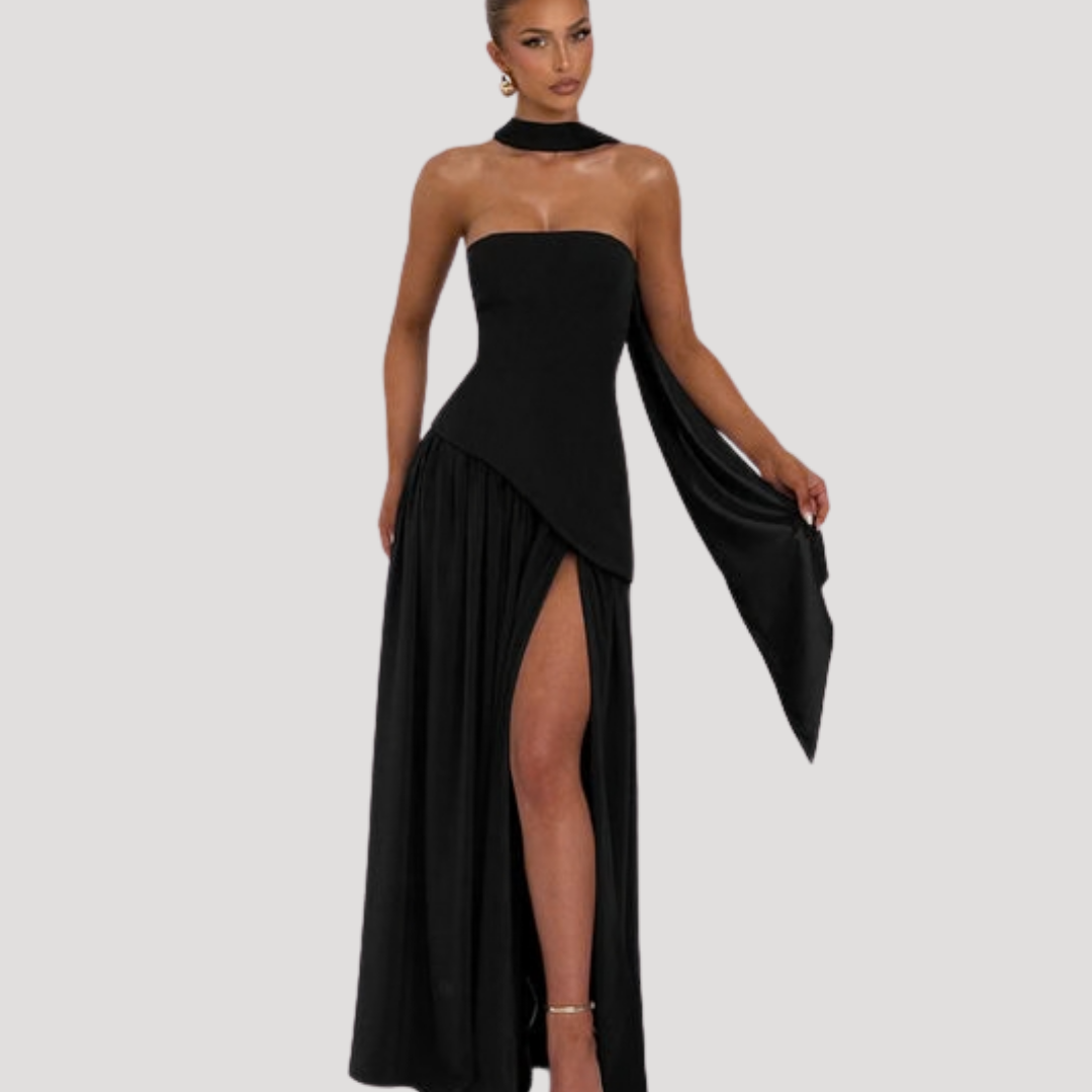 Halter Neck Maxi Dress Women Elegant Slit Formal Evening Dress
