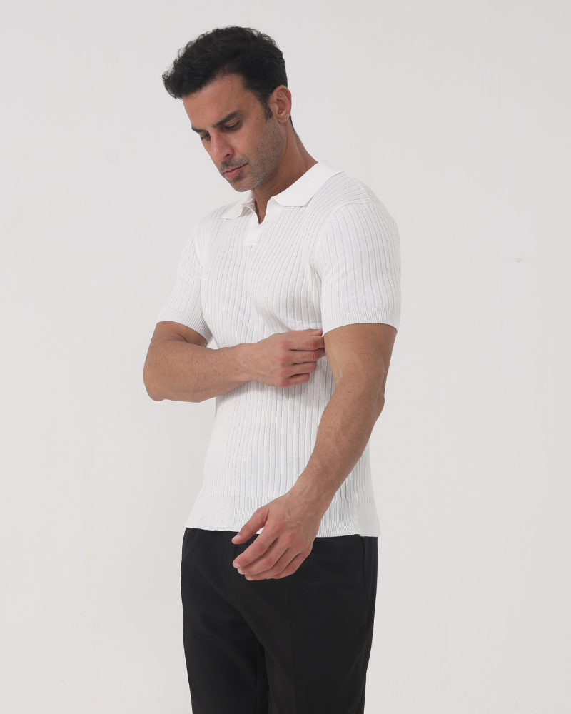 Polo Shirt Cotton Ribbed Mesh Detail