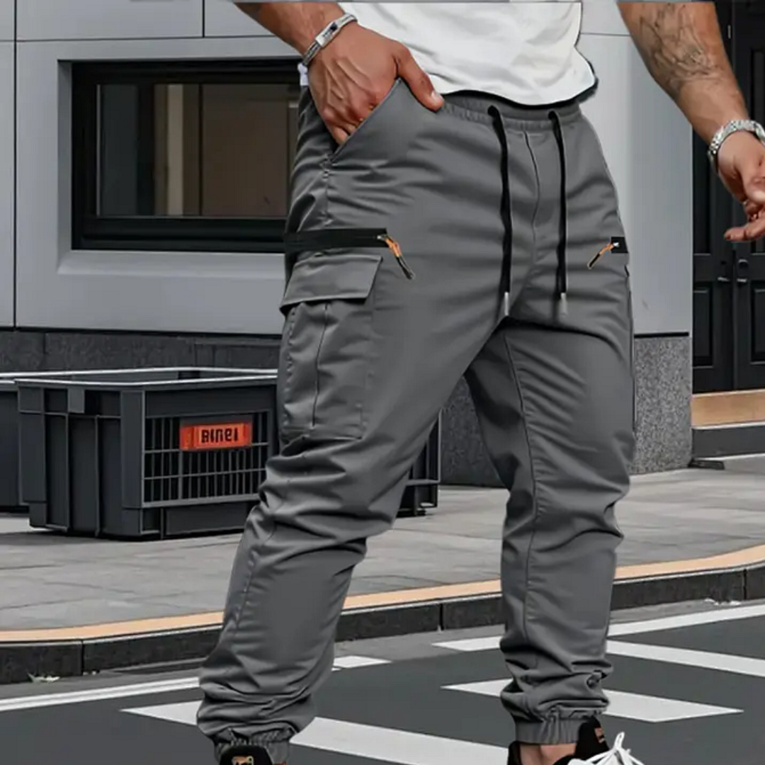 Men’s Tapered Cargo Joggers with Drawstring Waist and Elastic Ankle Cuffs