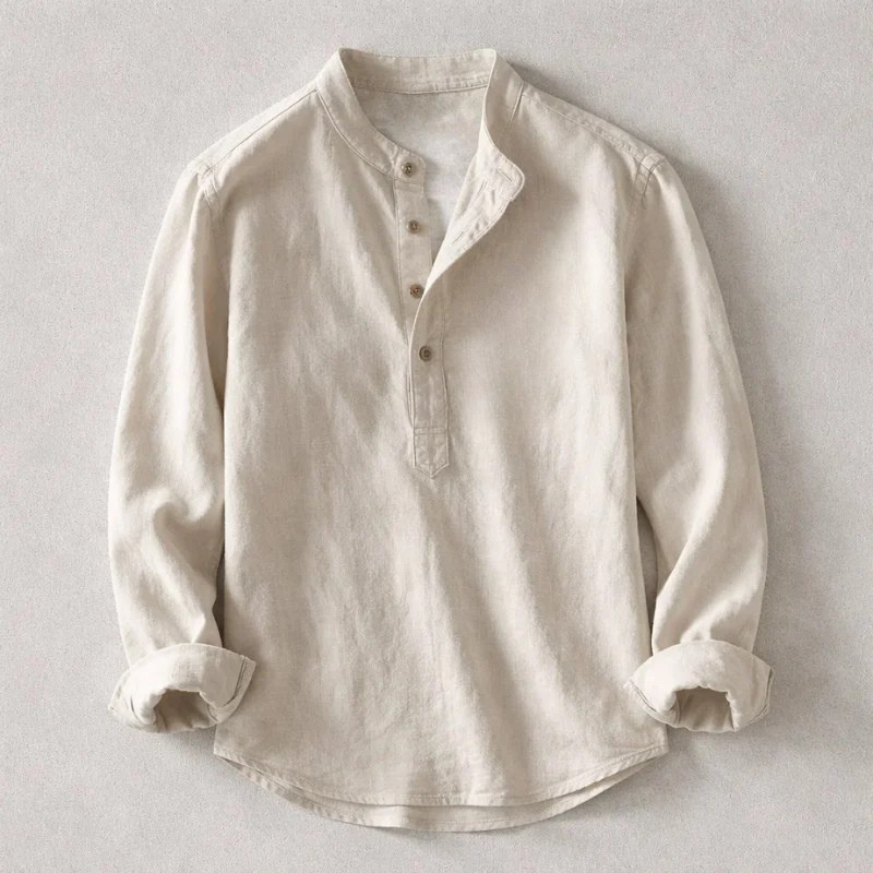 Polo Shirt Linen Japanese Washed Slim Fit Rolled Cuff