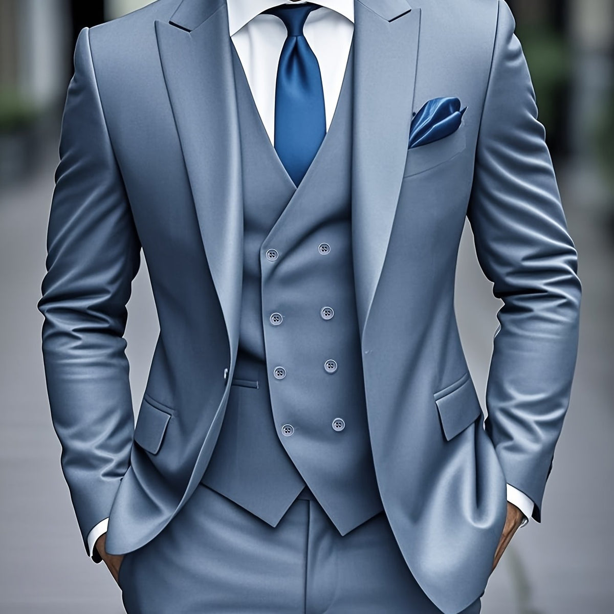 Men's Three Piece Suit Slim Fit Notch Lapel Jacket Waistcoat and Trousers