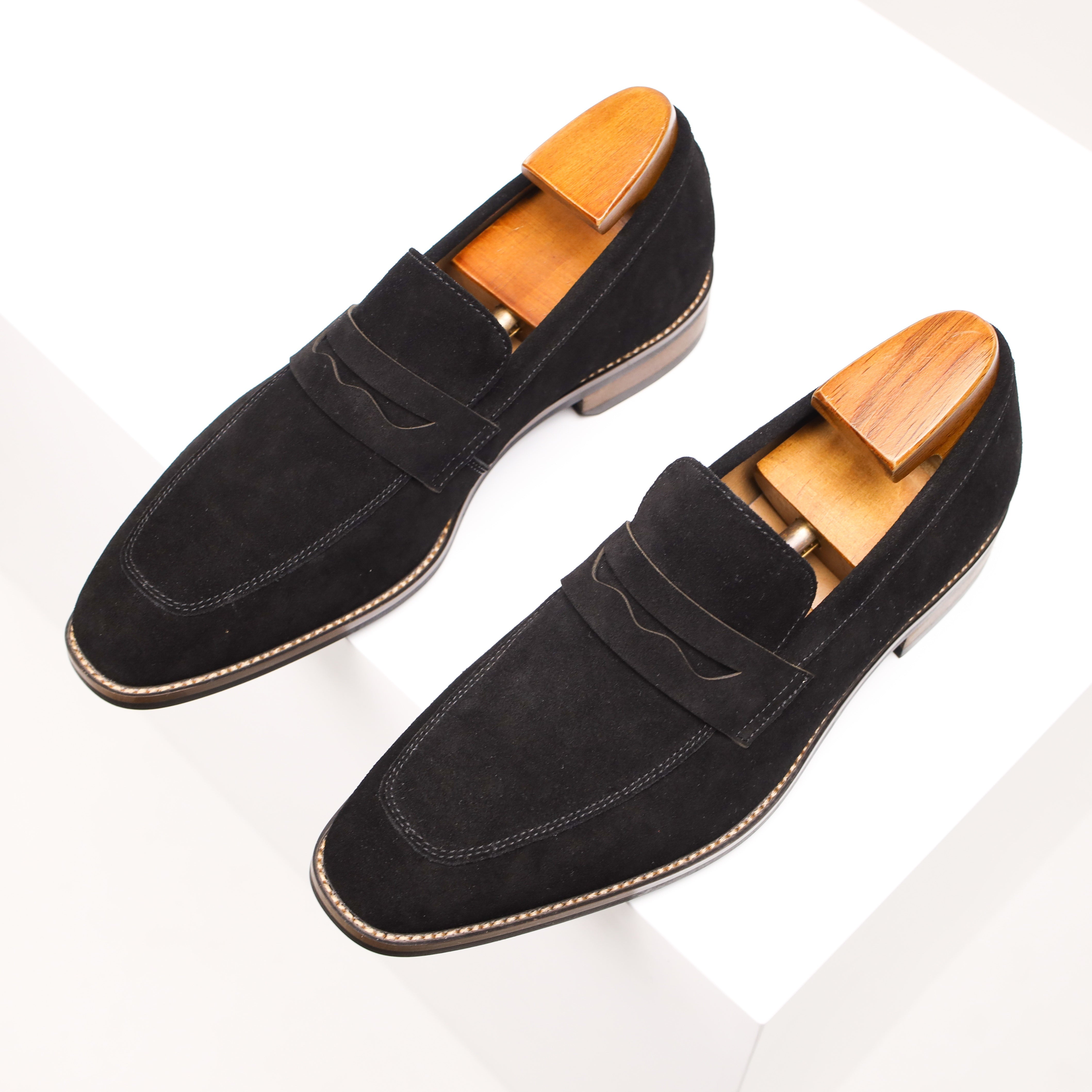 Men's Penny Loafers Suede Slip On Round Toe Smart Casual