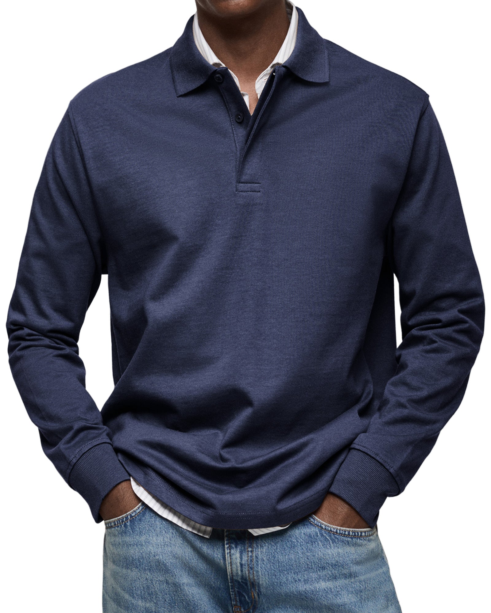 Long Sleeve Polo Shirt Men Casual Rugby Sweatshirt